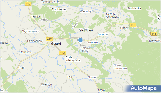 mapa Kolonia Obory, Kolonia Obory na mapie Targeo